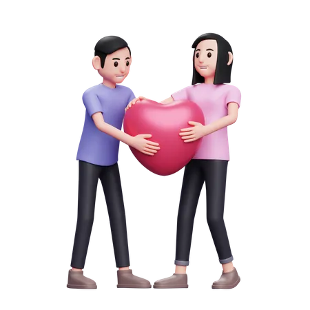 Couple holding heart balloon  3D Illustration