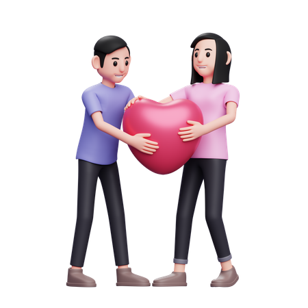 Couple holding heart balloon 3D Illustration