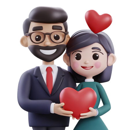Couple Holding Heart Together  3D Icon