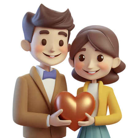 Couple Holding Heart Together  3D Icon