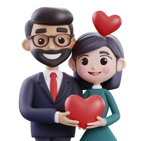 Couple Holding Heart Together  3D Icon