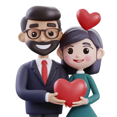 Couple Holding Heart Together  3D Icon