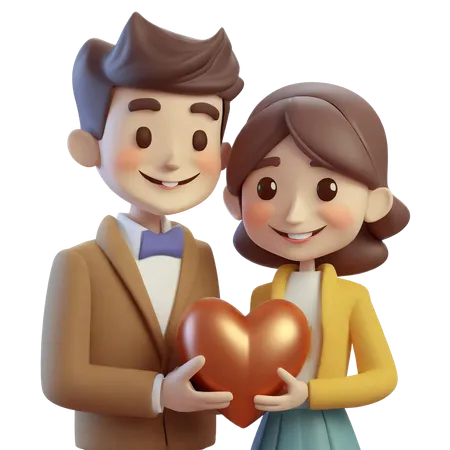 Couple Holding Heart Together  3D Icon