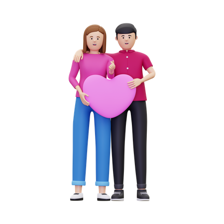 Couple holding heart together  3D Illustration