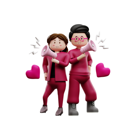 Couple holding megaphone  3D Icon