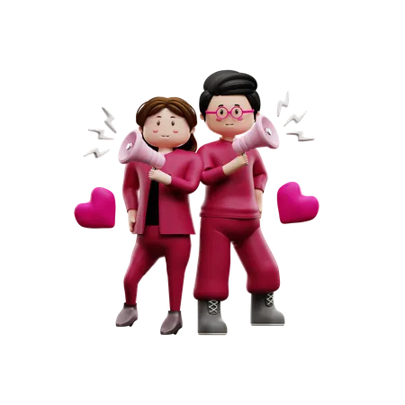 Couple holding megaphone  3D Illustration