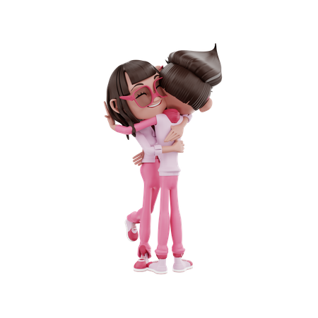 Couple Hugging  3D Illustration