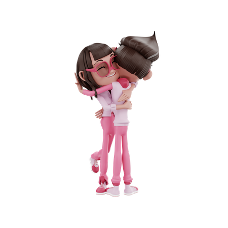 Couple Hugging 3D Illustration