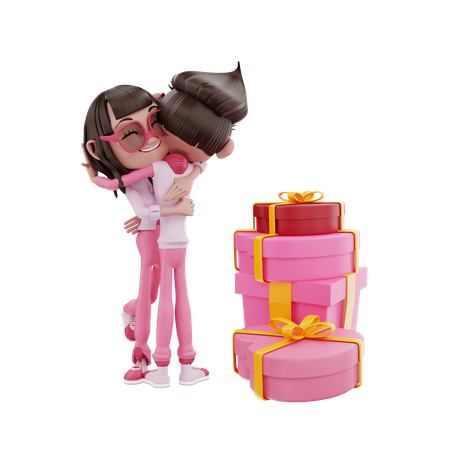 Couple Hugging and receiving gifts  3D Icon