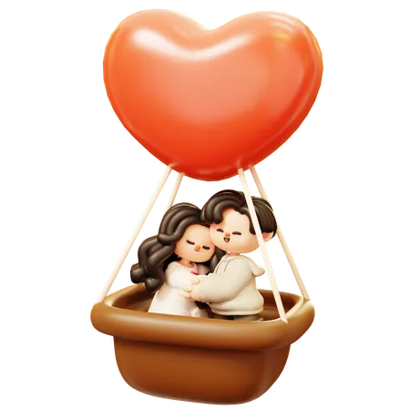 Cute Cartoon 3 D Young Couple Character In Love Hugging In Flying Air Balloon Happy Love Couple In Relationship Activities Relationship Romance Dating Happy Valentine Day And Anniversery 3D Illustration