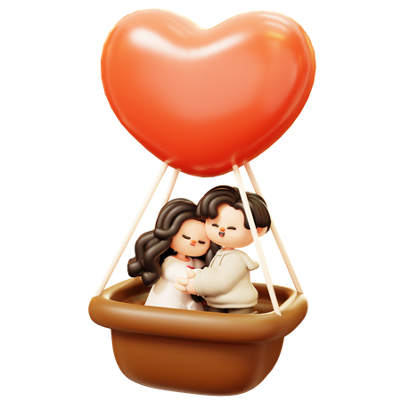 Couple Hugging In Air Balloon  3D Icon