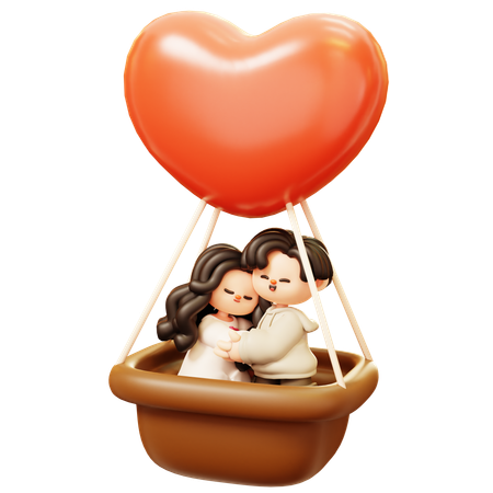 Couple Hugging In Air Balloon  3D Illustration