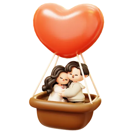 Couple Hugging In Air Balloon  3D Illustration