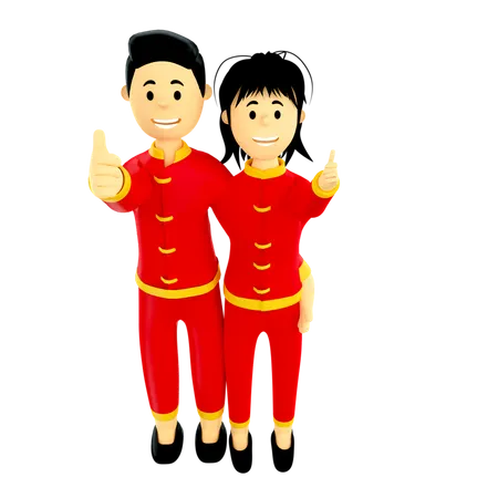 Couple in Chinese traditional clothes  3D Illustration