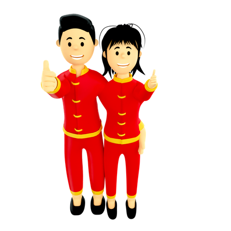Couple in Chinese traditional clothes 3D Illustration