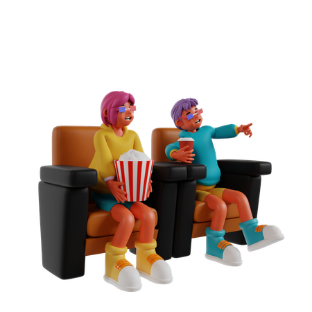 Couple In Cinema  3D Illustration