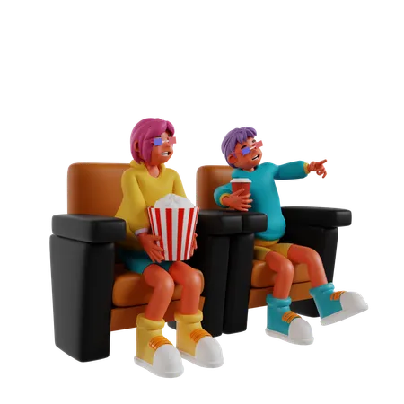 Couple In Cinema  3D Illustration