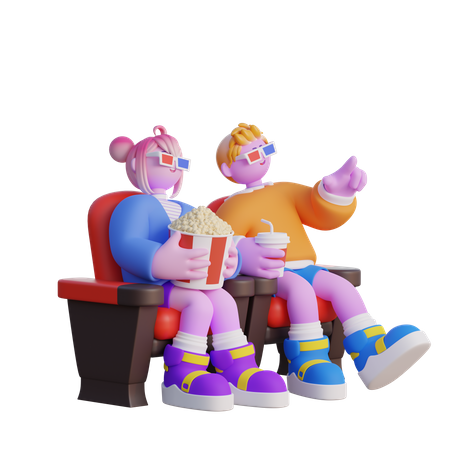 Couple in Cinema  3D Illustration