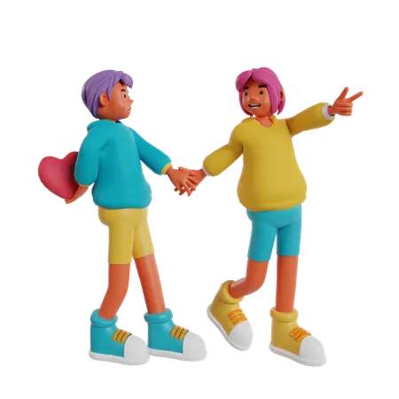 Couple In Love Walking Together  3D Illustration