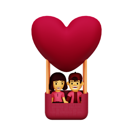 Couple inside hot air balloon 3D Icon