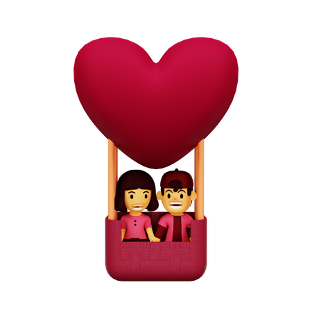 Couple inside hot air balloon  3D Illustration