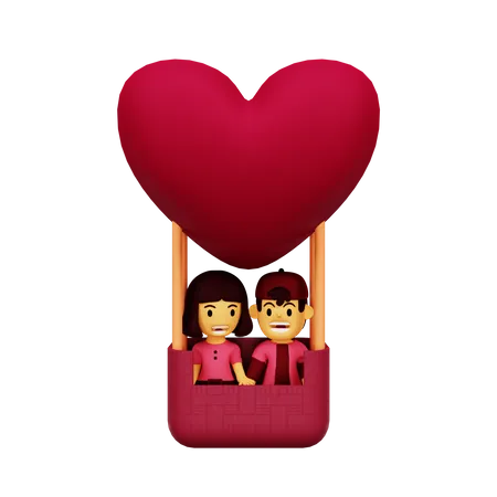 Couple inside hot air balloon  3D Illustration