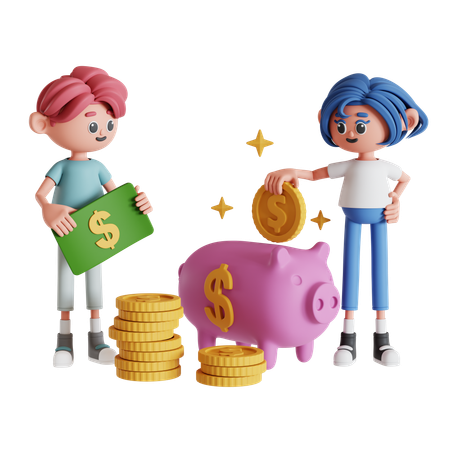 Couple Investing Money  3D Illustration