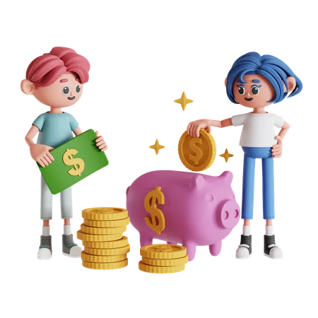 Couple Investing Money  3D Illustration