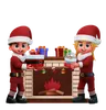 Couple Is Arranging Gifts Near Fireplace