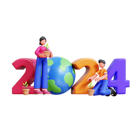 Couple Is Celebrating New Year By Growing More Trees  3D Icon