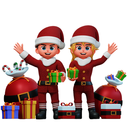 Couple Is Collecting Surprise Gifts  3D Icon