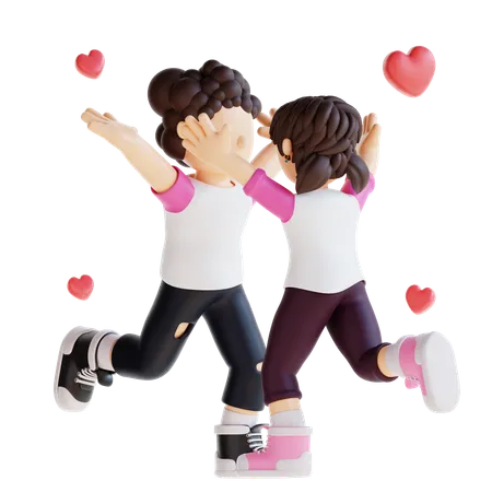 3 D Couple Character Happy Pose 3D Illustration