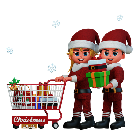 Couple Is Doing Christmas Sale Shopping  3D Illustration