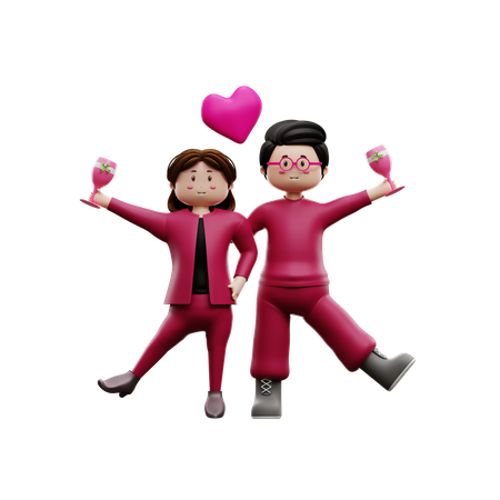 Couple is drinking champagne  3D Icon