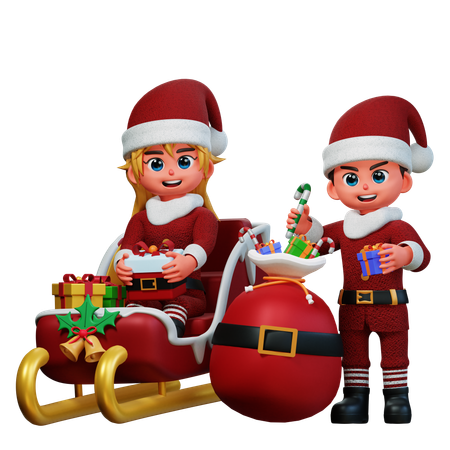 Couple Is Enjoying Santa Claus Dress  3D Icon