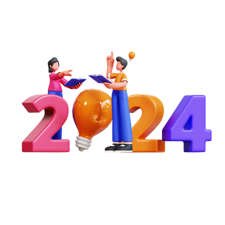 Couple Is Getting New Ideas For Year 2024  3D Illustration
