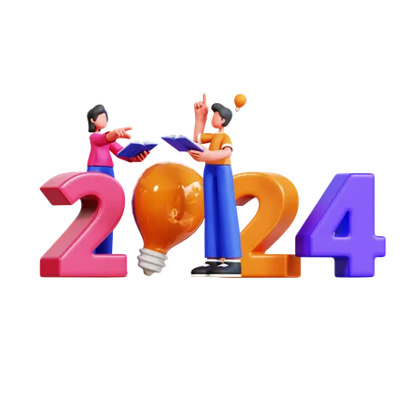 Couple Is Getting New Ideas For Year 2024  3D Illustration