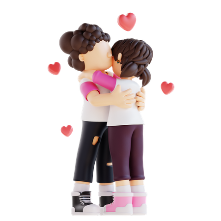 Couple Is Hugging  3D Illustration