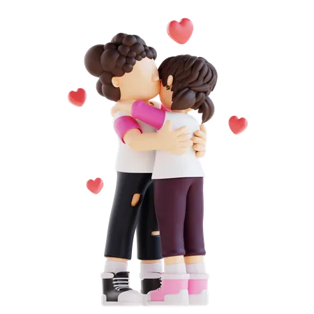 3 D Couple Character Hugging Pose 3D Illustration