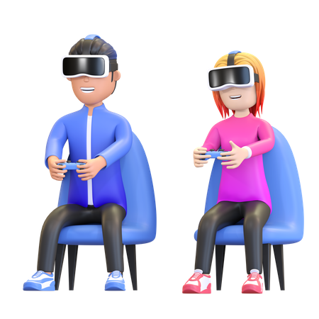 Couple jouant à un jeu virtuel  3D Icon
