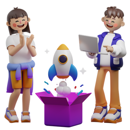 Un couple lance un nouveau produit  3D Illustration