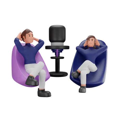 Couple listening podcast  3D Illustration