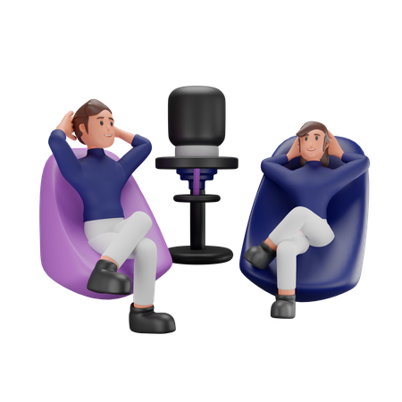 Couple listening podcast 3D Illustration