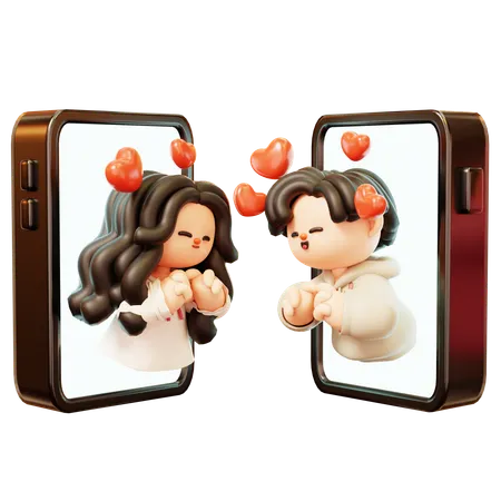 Couple Long Distance And Heart Hand Gesture Together  3D Illustration