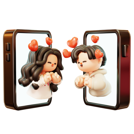 Couple longue distance et geste de la main du coeur ensemble  3D Illustration