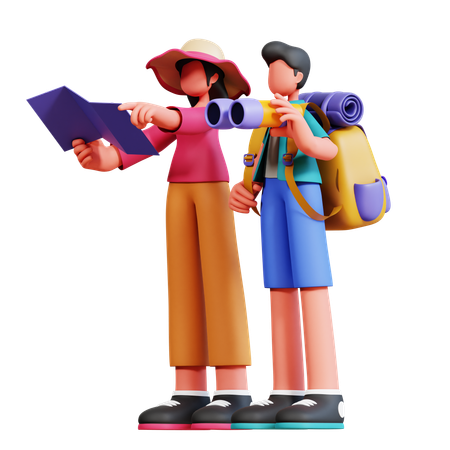 Couple Looking For Direction  3D Illustration