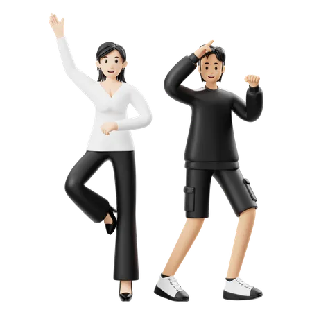 Couple loves to dance in party  3D Illustration