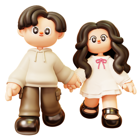 Couple marchant et tenant la main  3D Icon