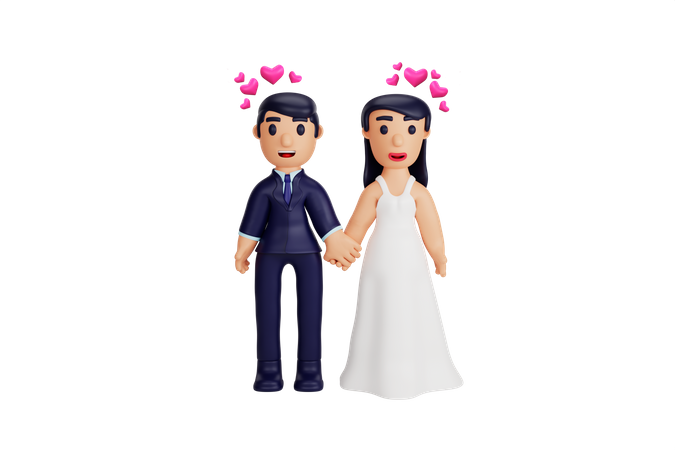 Couple marié debout  3D Illustration