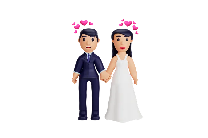 Couple marié debout  3D Illustration